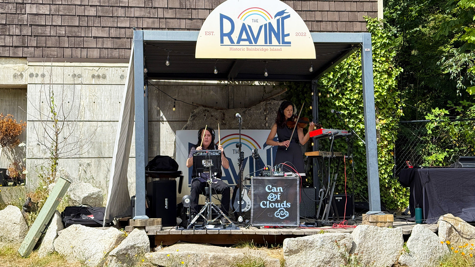 Can Of Clouds playing music on The Ravine Stage at Rockin' Ruby's Records on Bainbridge Island, WA